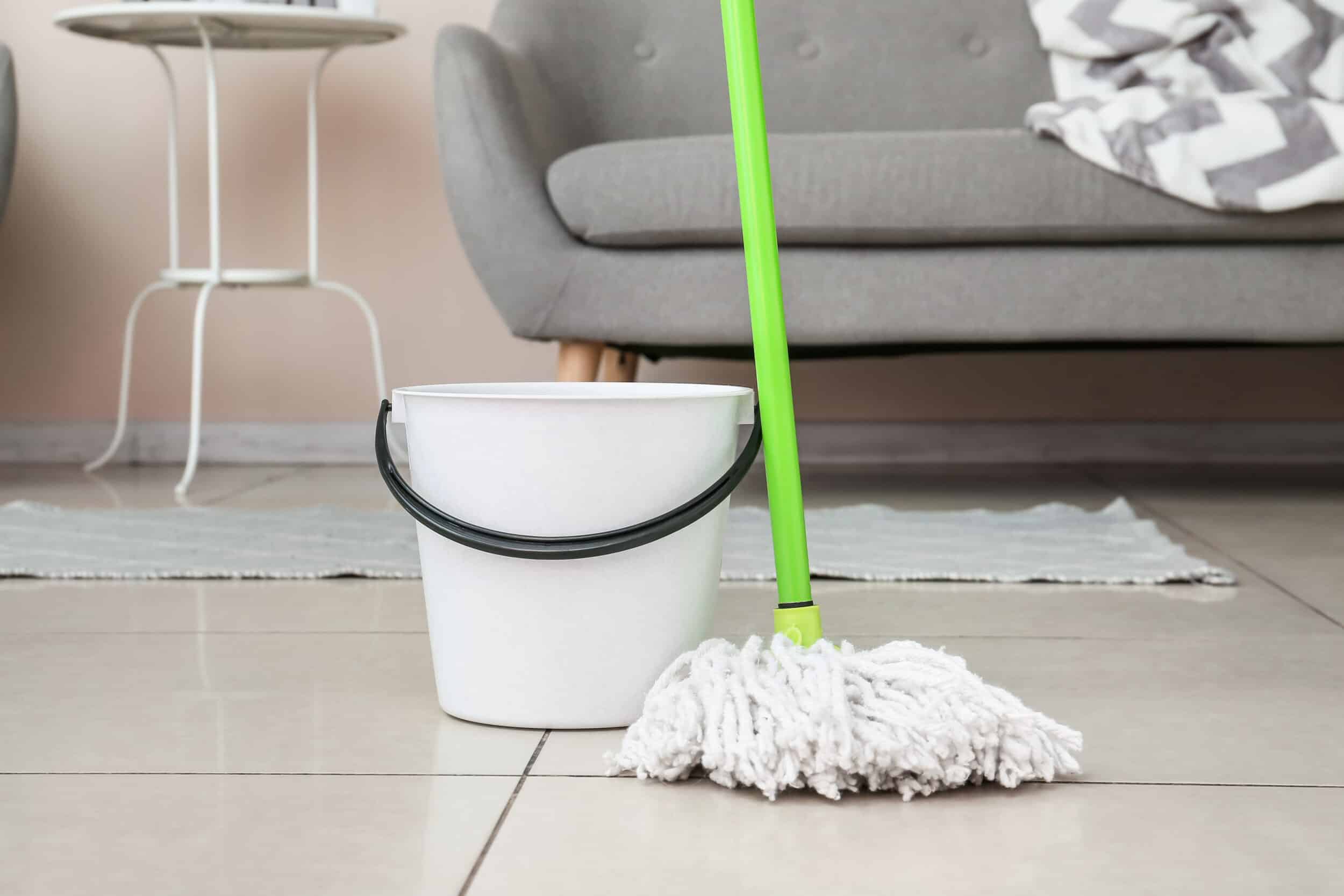 Bucket and mop filled with environmentally safe cleaner